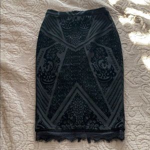 Bar III black pencil skirt with velvet detail